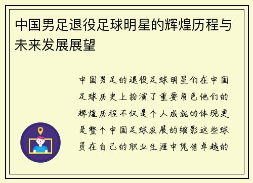 中国男足退役足球明星的辉煌历程与未来发展展望